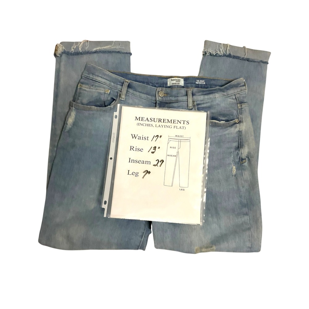 Kensie Jeans The Juliet High Rise Slim Vintage Luxe Blue Frayed Hem Jeans 14/32 - Picture 8 of 8